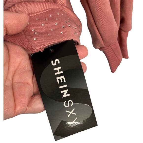 SHEIN SXY Mauve Pink Pullover Open Twist-Back Rhinestone Sweatshirt NWT Size 2XL - Picture 4 of 9